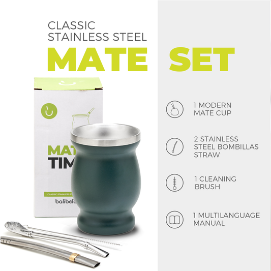 Classic Stainless Steel Yerba Mate Gourd Set (Green)