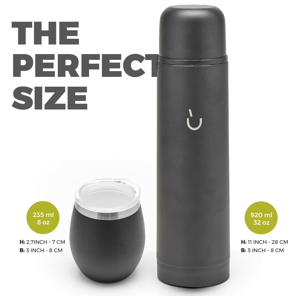 Premium Stainless Steel Yerba Mate Kit - 1kg Yerba Mate Bag Included (Black)