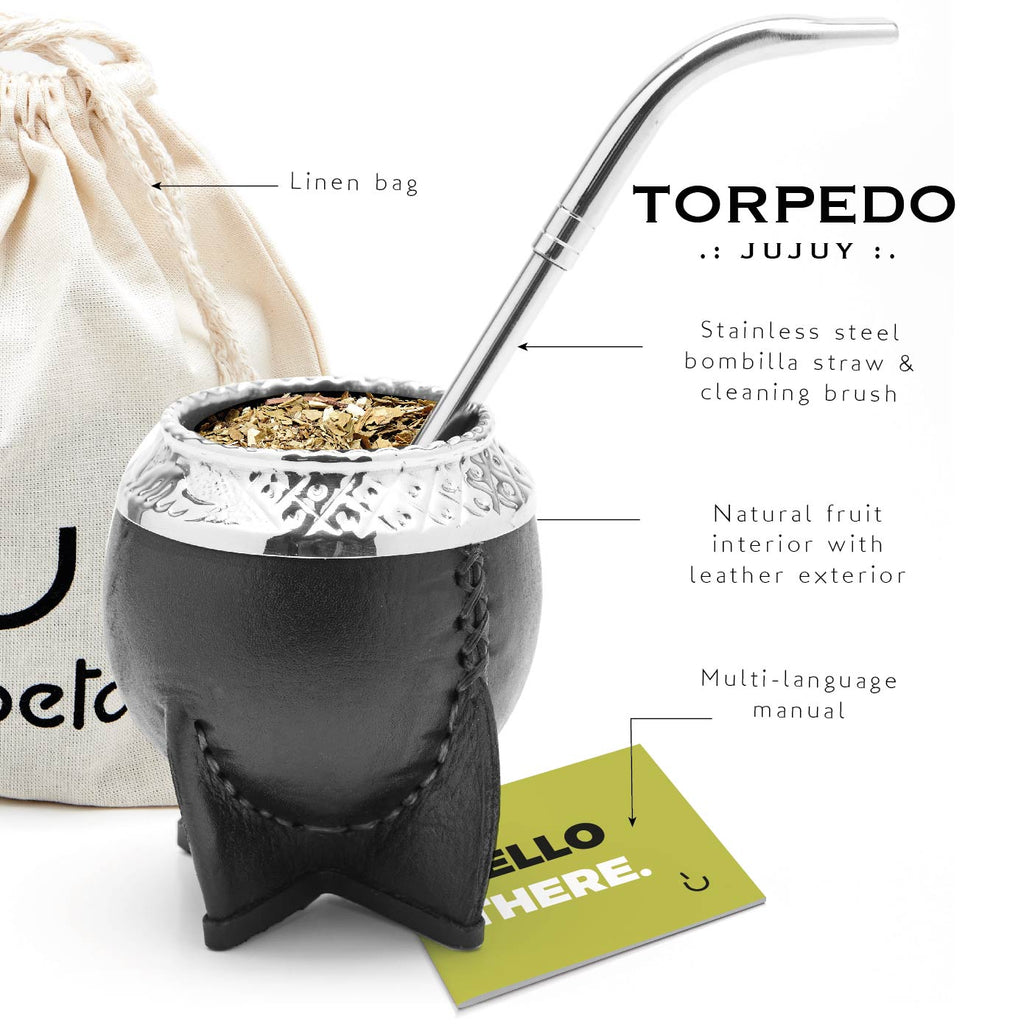 PREMIUM COLLECTION - The Jujuy Torpedo Calabash Mate Gourd Set (Black)