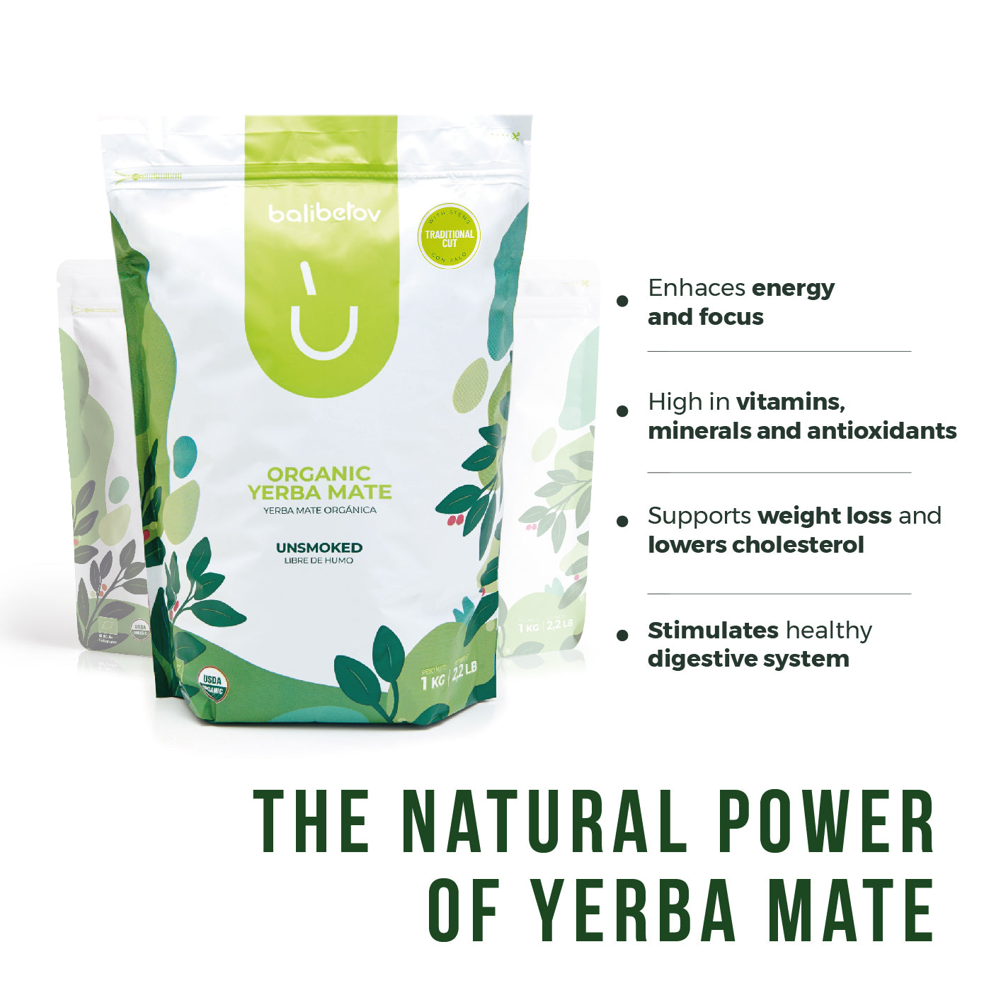 Organic Yerba Mate By Balibetov - Traditional Cut (Con Palo) 2.2lb I 1kg Bag