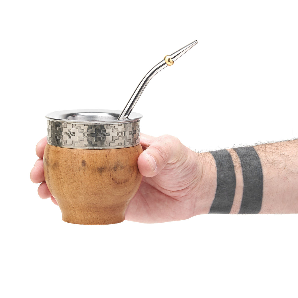 The Imperial Carob Wood Mate Gourd Set (Alpaca Rim)