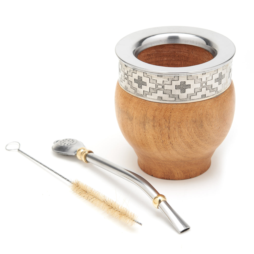 The Imperial Carob Wood Mate Gourd Set (Alpaca Rim)