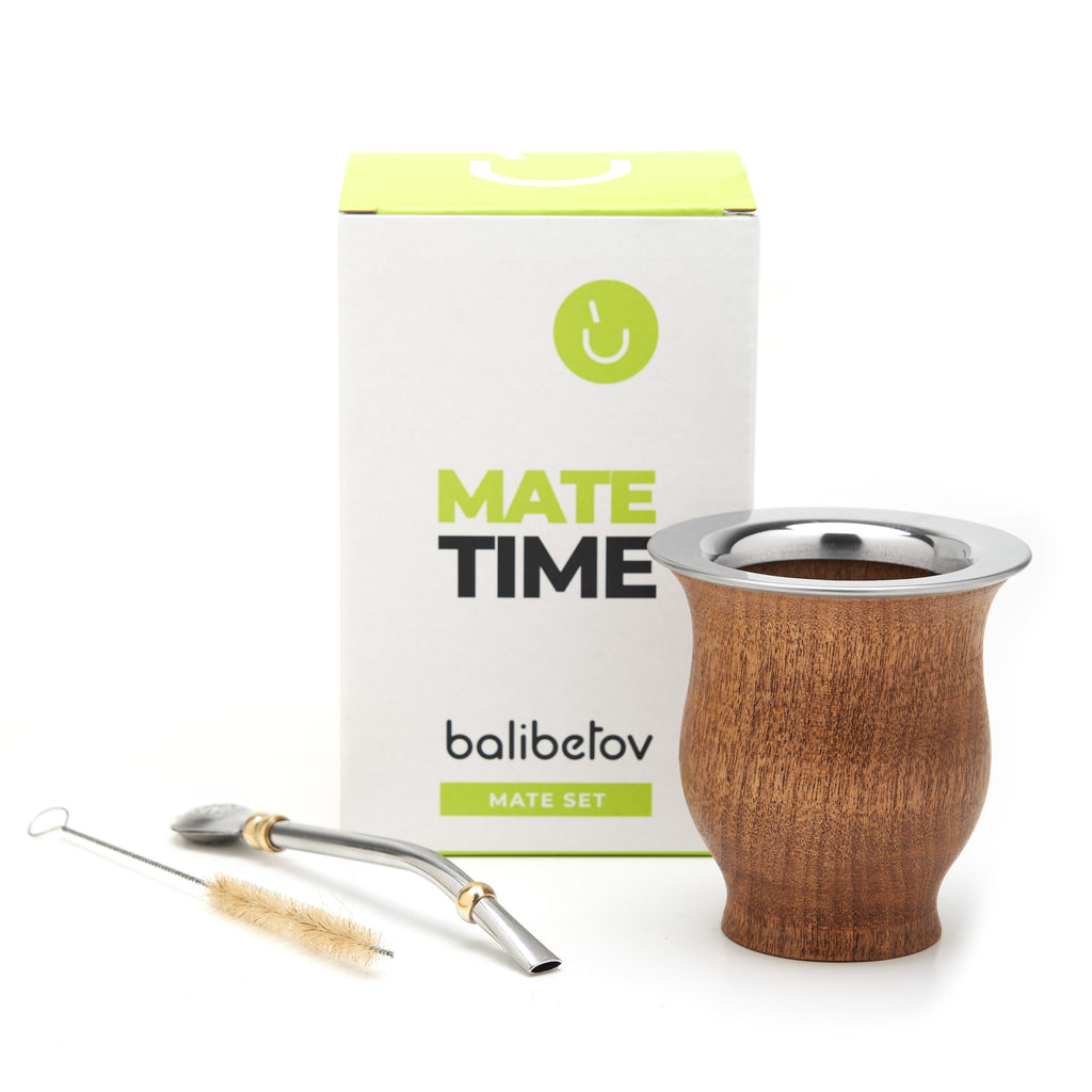 The Camionero Carob Wood Mate Gourd Set (Stainless Steel Rim)