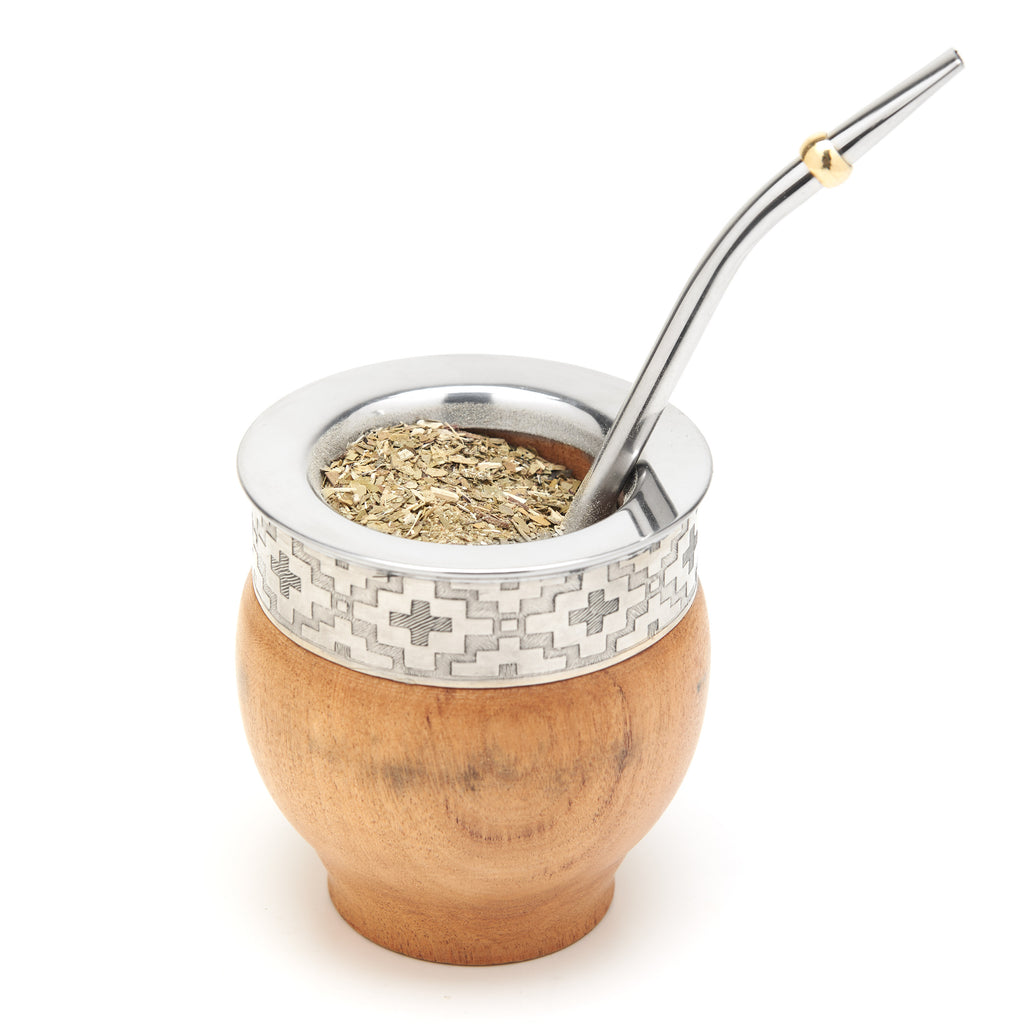 The Imperial Carob Wood Mate Gourd Set (Alpaca Rim)
