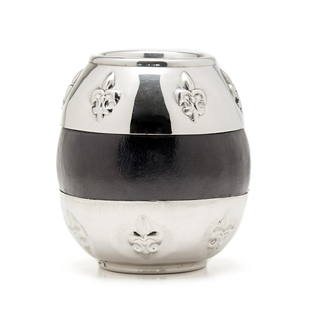 The Small Flor de Lis German Silver Calabash Mate Gourd Set (Black)