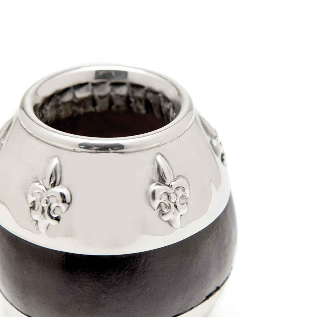 The Small Flor de Lis German Silver Calabash Mate Gourd Set (Black)