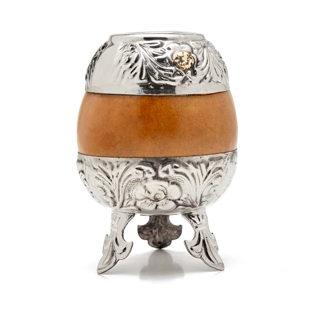 The Small Flowery German Silver Calabash Mate Gourd Set (Suela)