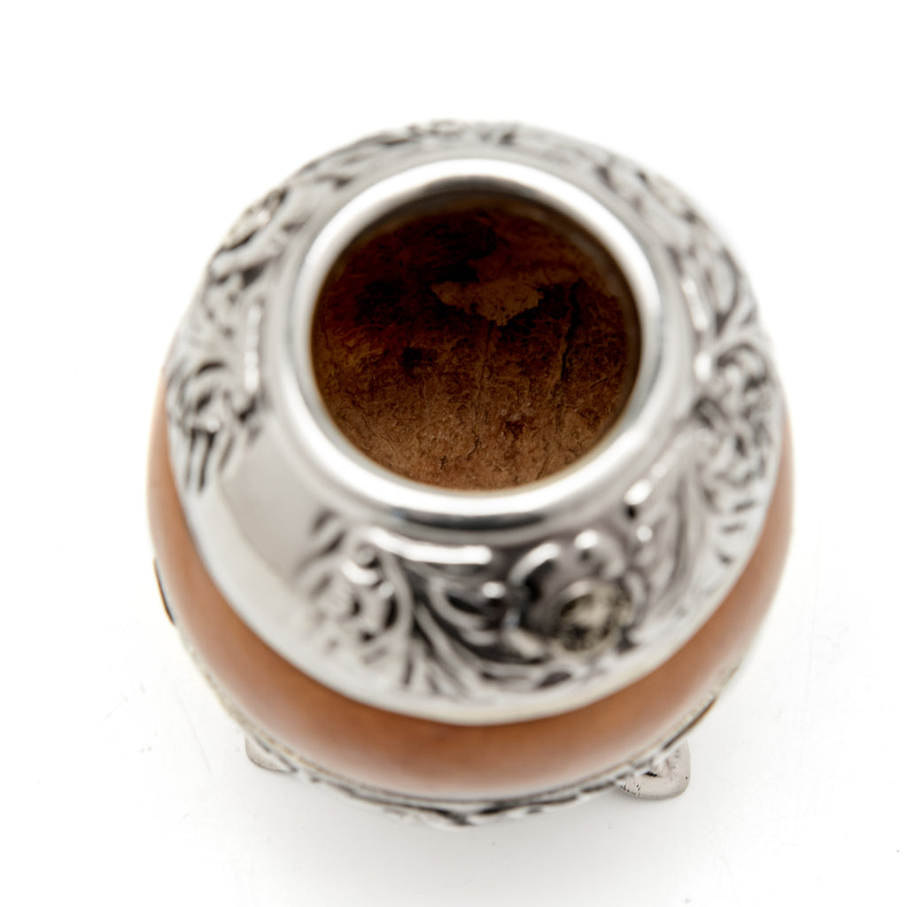 The Small Flowery German Silver Calabash Mate Gourd Set (Suela)
