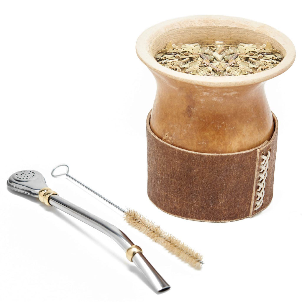 The Formosa Calabash Yerba Mate Gourd Set -  Leather Base 01