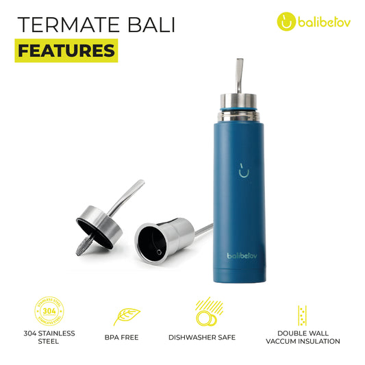 AutoMate Self-Serving Yerba Mate Bottle (25oz) – All-in-One Auto-Cebante Cup, Keeps Water Hot for Hours, No-Spill (Blue)
