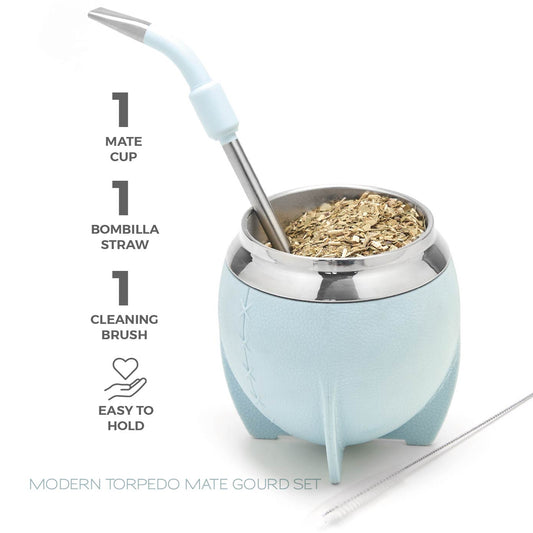 Torpedo Stainless Steel Yerba Mate Gourd Set (Sky Blue)