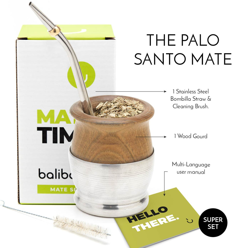 The Palo Santo Wood Mate Gourd Set (Aluminum Base)