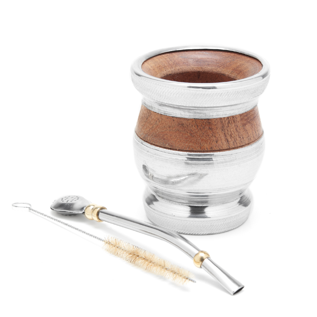 The Carob Wood Mate Gourd Set (Aluminum Rim & Base)