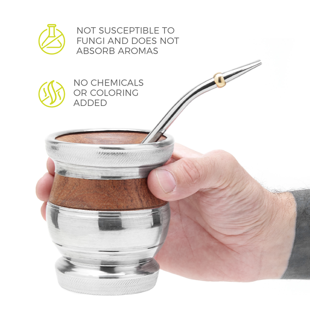 The Carob Wood Mate Gourd Set (Aluminum Rim & Base)