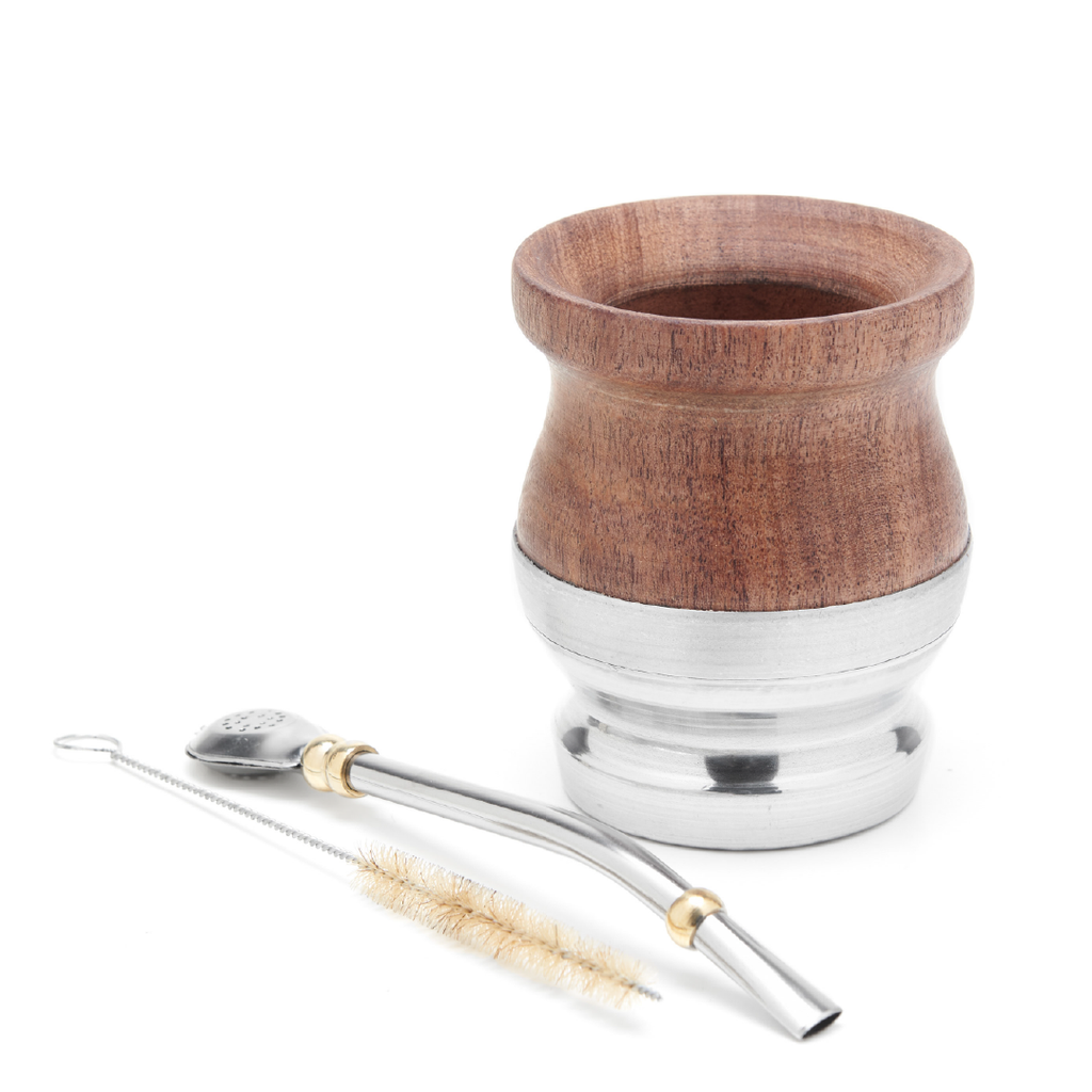 The Carob Wood Mate Gourd Set (Aluminum Base)