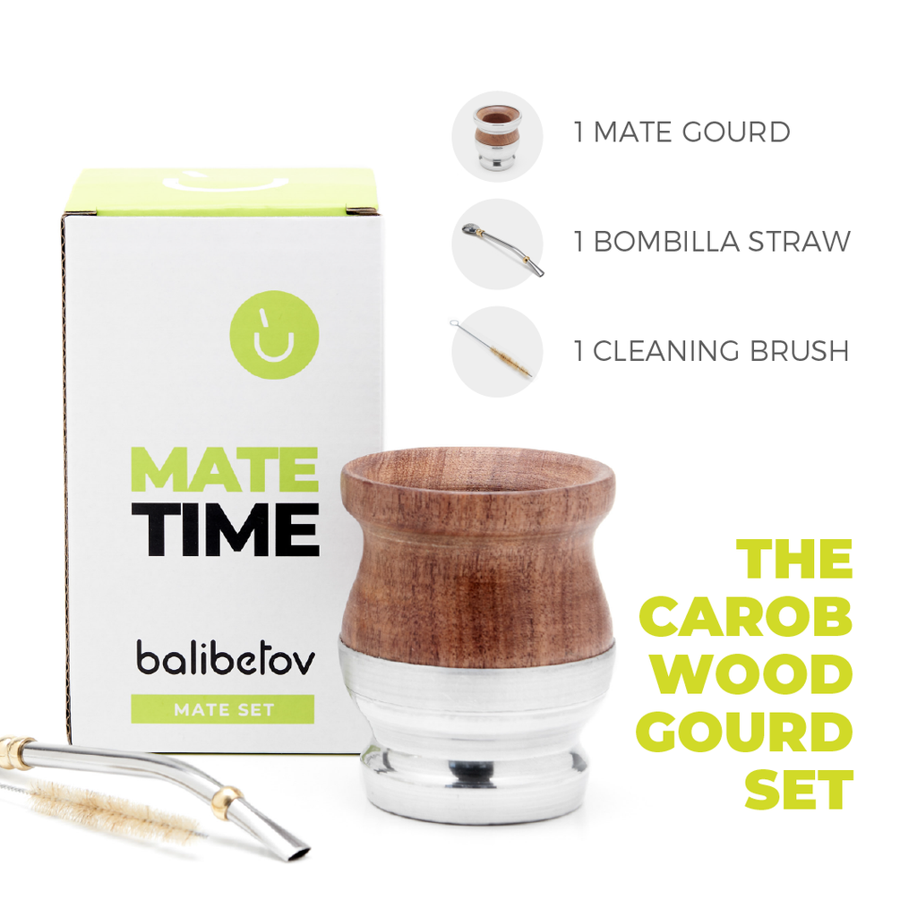 The Carob Wood Mate Gourd Set (Aluminum Base)