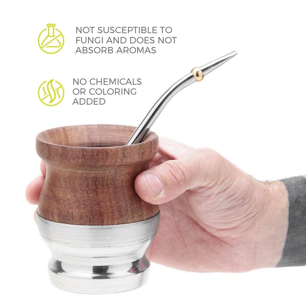 The Carob Wood Mate Gourd Set (Aluminum Base)