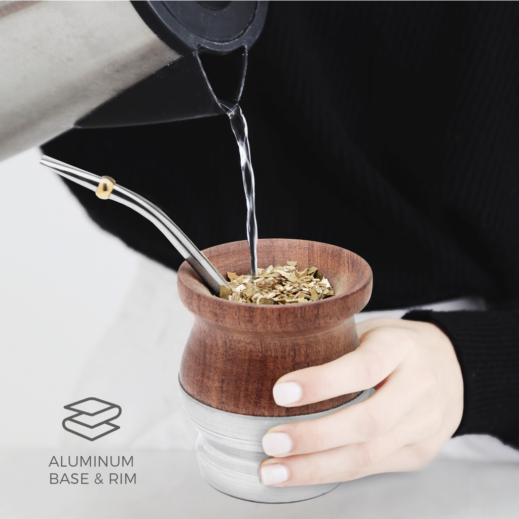 The Carob Wood Mate Gourd Set (Aluminum Base)