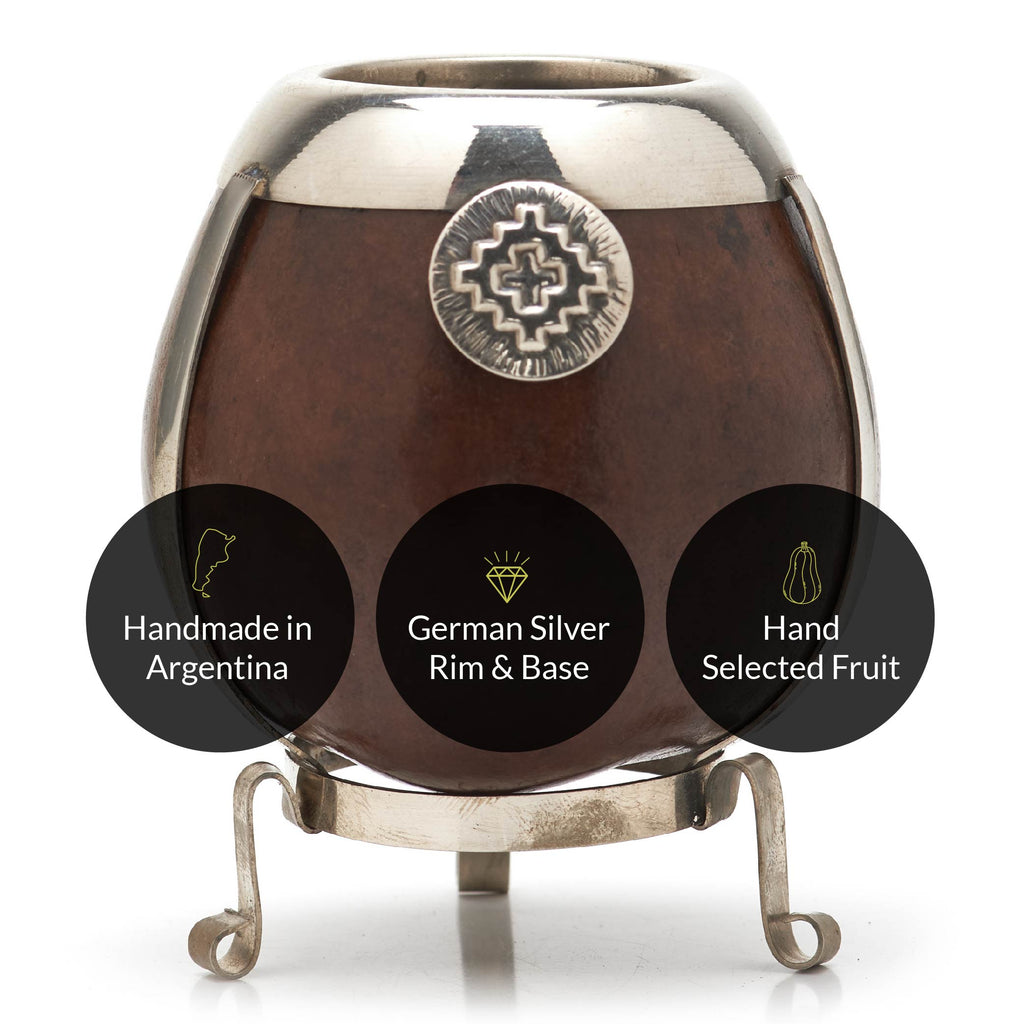 The German Silver Calabash Yerba Mate Gourd Set (Dark brown)