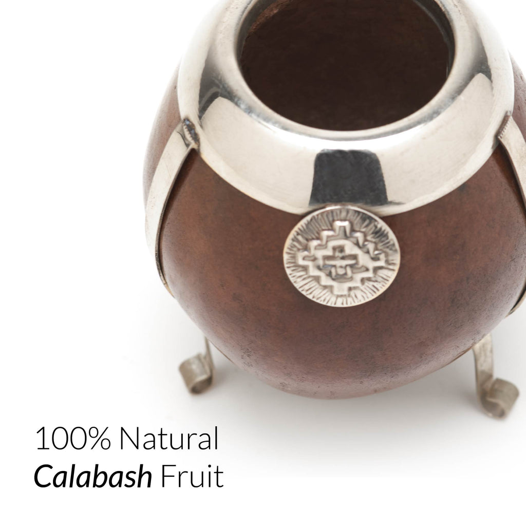 The German Silver Calabash Yerba Mate Gourd Set (Dark brown)