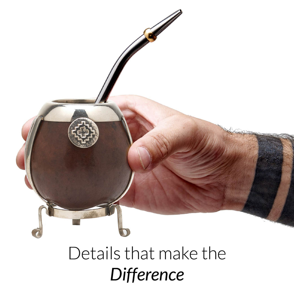 The German Silver Calabash Yerba Mate Gourd Set (Dark brown)