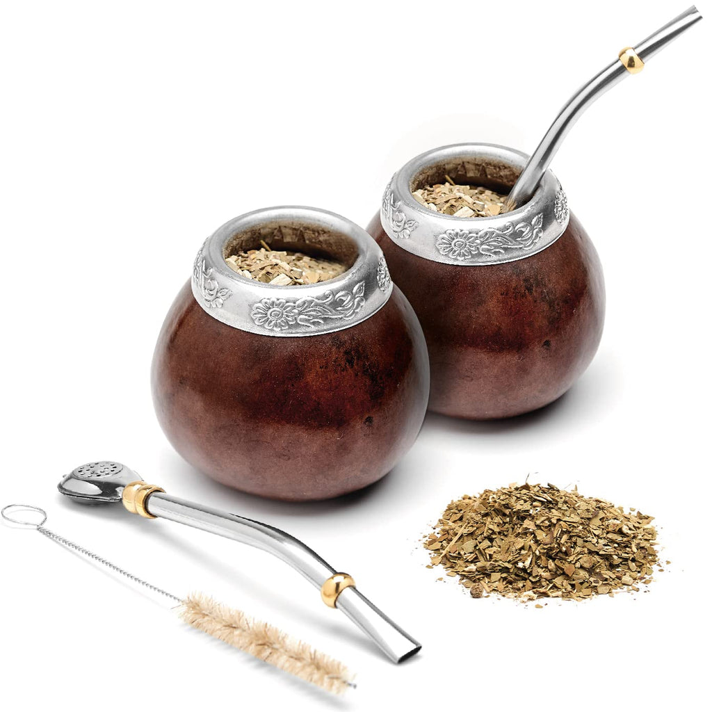 Traditional Handmade Calabash Yerba Mate Gourd - Set for Two