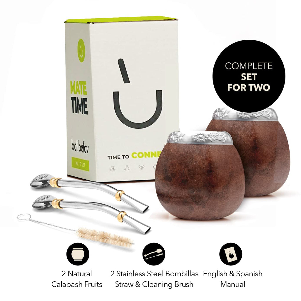 Traditional Handmade Calabash Yerba Mate Gourd - Set for Two