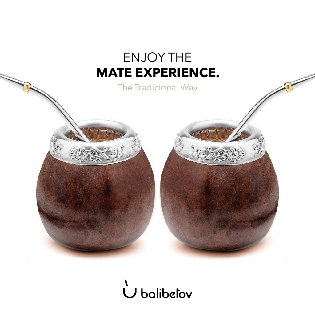 Traditional Handmade Calabash Yerba Mate Gourd - Set for Two