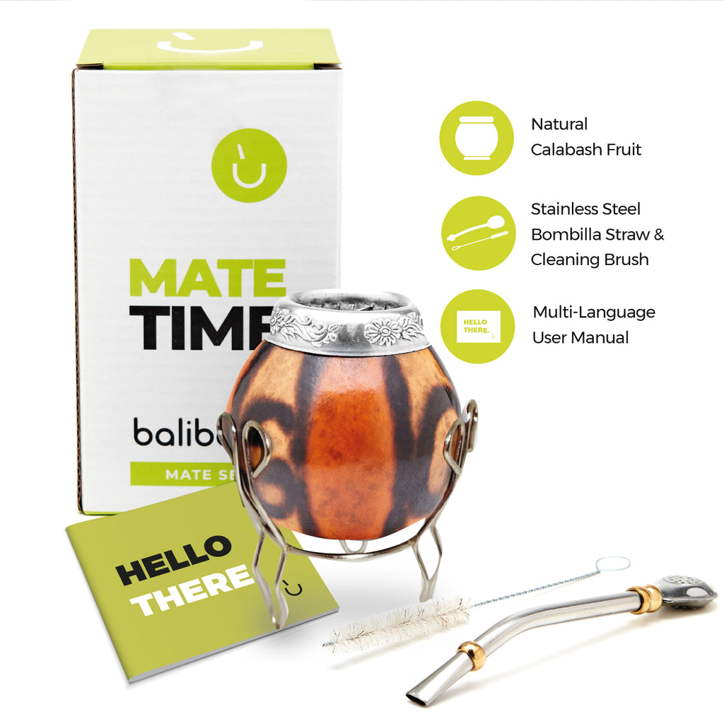 The Traditional Calabash Yerba Mate Gourd Set (Natural 02 with Base)