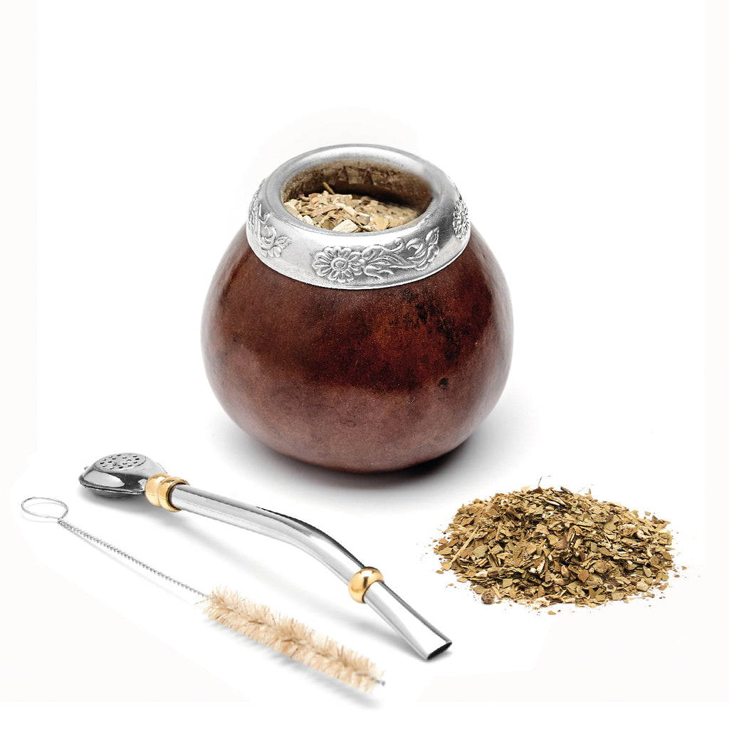 The Traditional Calabash Yerba Mate Gourd Set (Dark Brown)