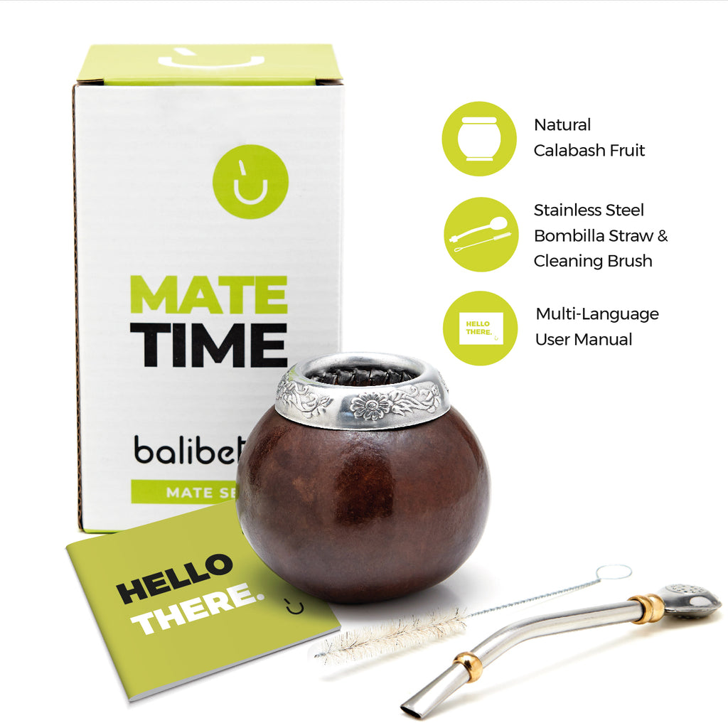 The Traditional Calabash Yerba Mate Gourd Set (Dark Brown)