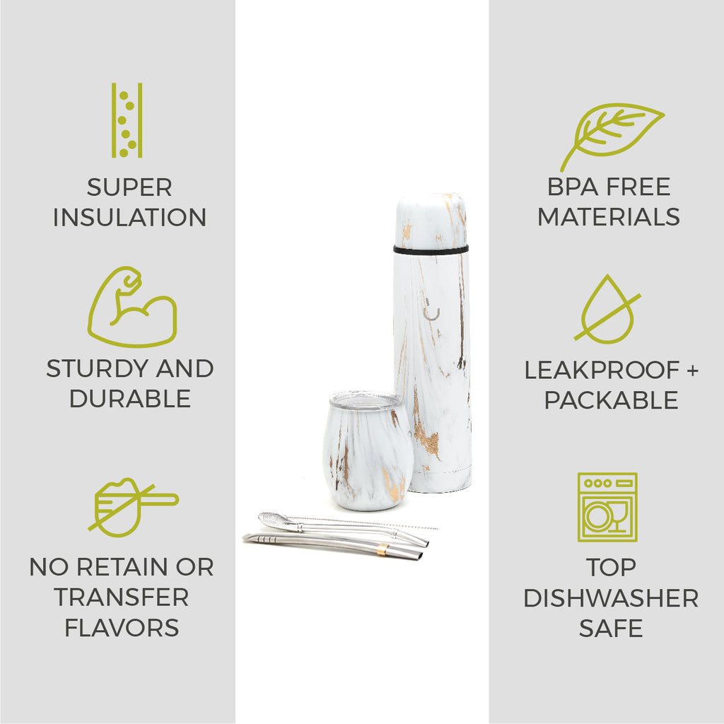 Premium Stainless Steel Yerba Mate Kit (Gold Marble)