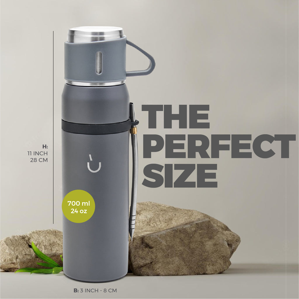 Stainless Steel Adventure Thermos - Mate Cup Cap & Bombilla Included (Gray)
