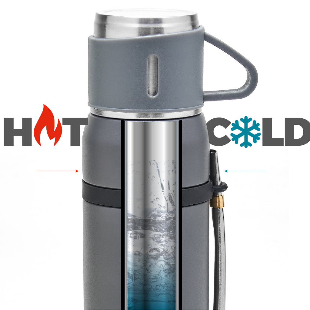 Stainless Steel Adventure Thermos - Mate Cup Cap & Bombilla Included (Gray)