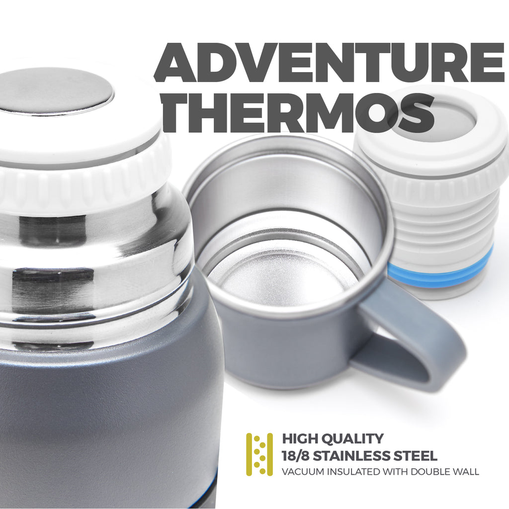 Stainless Steel Adventure Thermos - Mate Cup Cap & Bombilla Included (Gray)