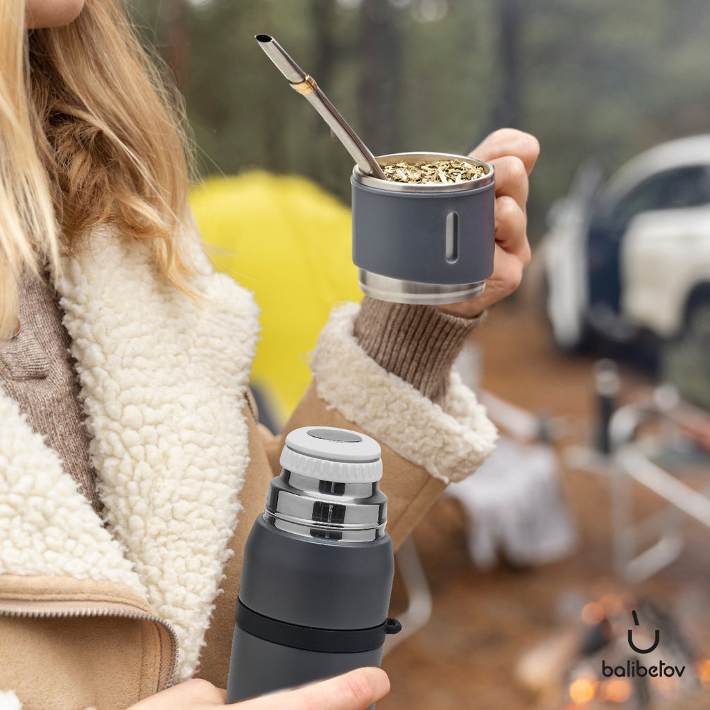 Stainless Steel Adventure Thermos - Mate Cup Cap & Bombilla Included (Gray)