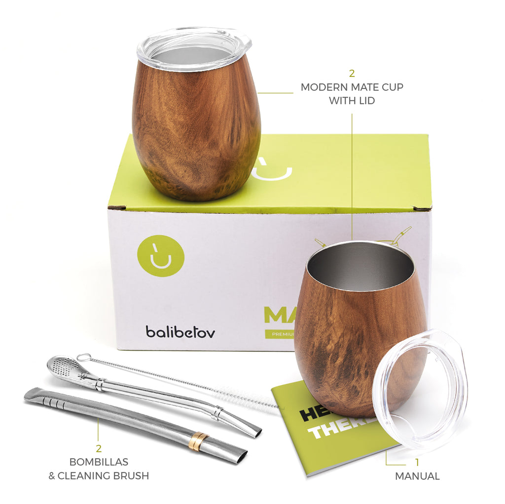 Premium Stainless Steel Yerba Mate Set for Two (Wood)