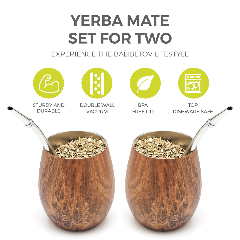 Premium Stainless Steel Yerba Mate Set for Two (Wood)