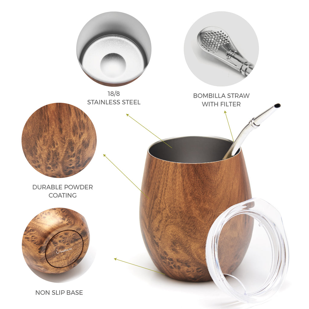 Premium Stainless Steel Yerba Mate Set for Two (Wood)