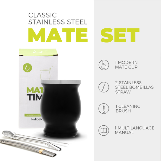 Classic Stainless Steel Yerba Mate Gourd Set (Black)