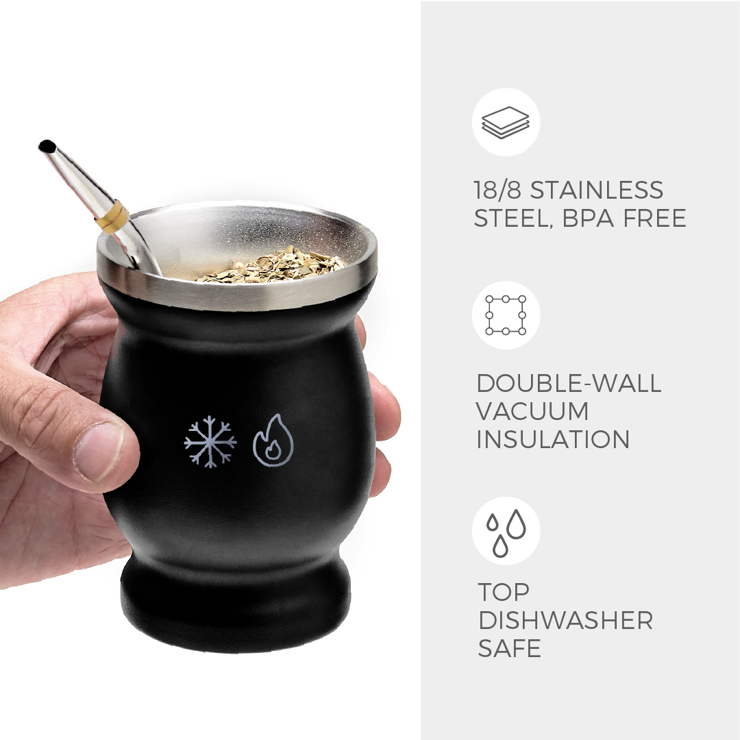 Classic Stainless Steel Yerba Mate Gourd Set (Black)
