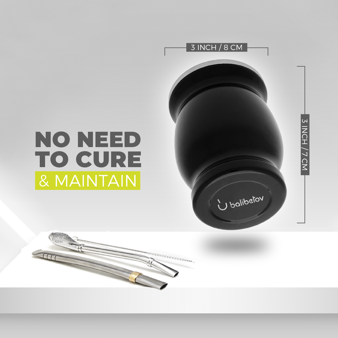 Classic Stainless Steel Yerba Mate Gourd Set (Black)