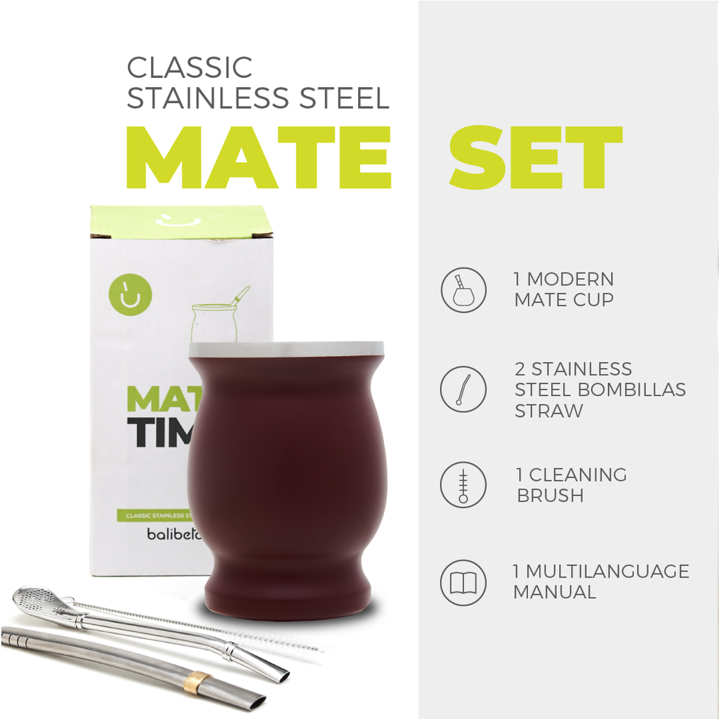 Classic Stainless Steel Yerba Mate Gourd Set (Bordeaux)