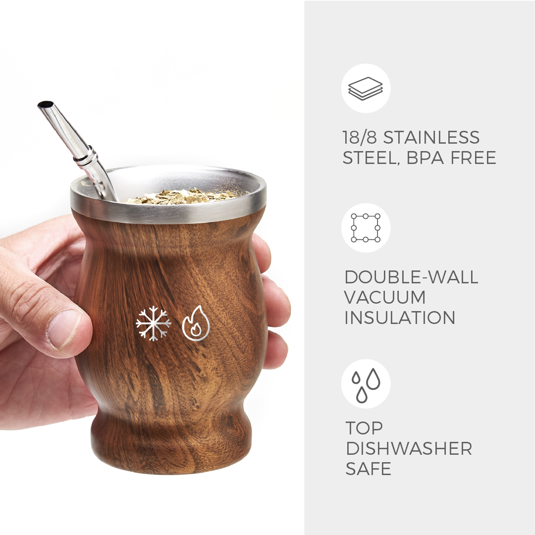Classic Stainless Steel Yerba Mate Gourd Set (Wood)