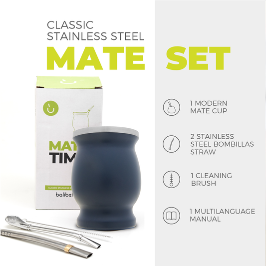 Classic Stainless Steel Yerba Mate Gourd Set (Grey)