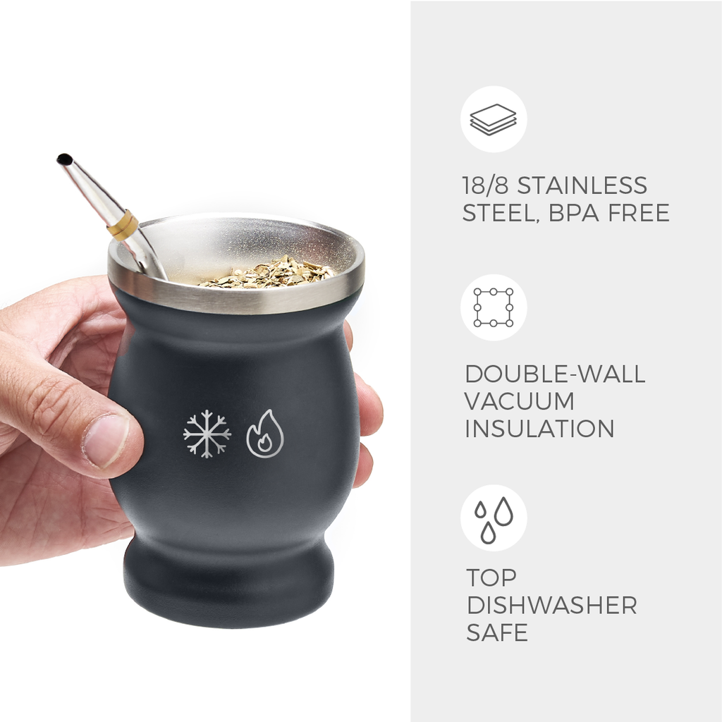Classic Stainless Steel Yerba Mate Gourd Set (Grey)