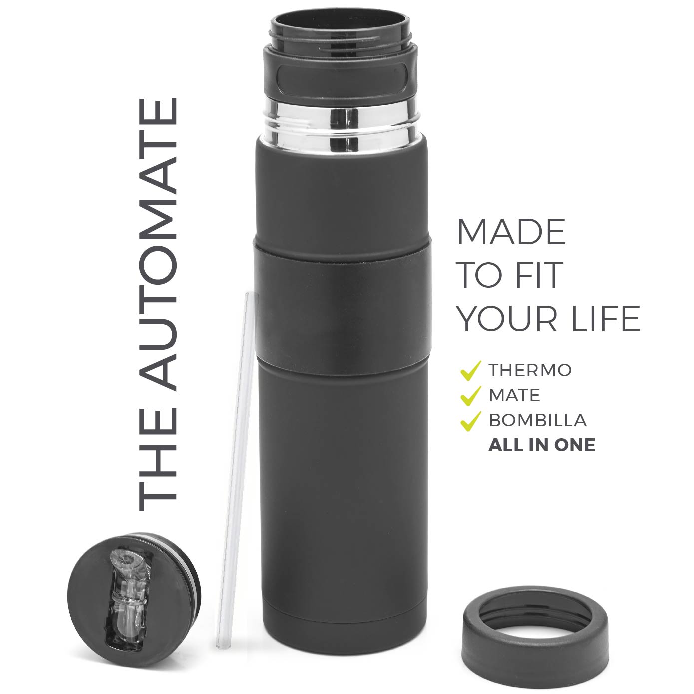 The Automate  - Thermo, Mate Cup and Bombilla All in One (Black)