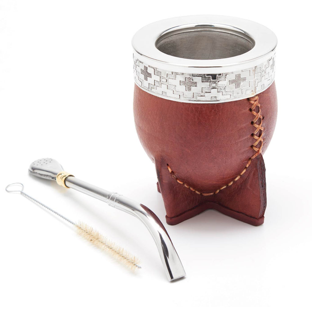 The Colonia Stainless Steel Mate Gourd Set  (Brown)