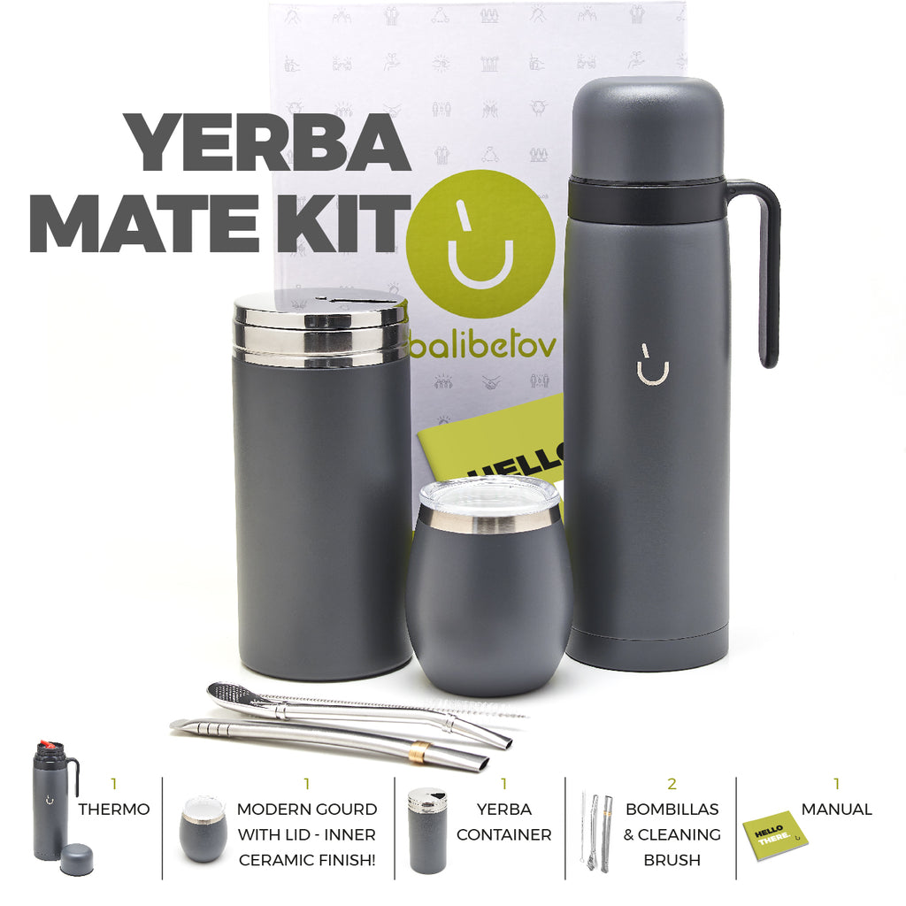 Superior Stainless Steel Yerba Mate Kit - 1kg Yerba Mate Bag Included (Grey)
