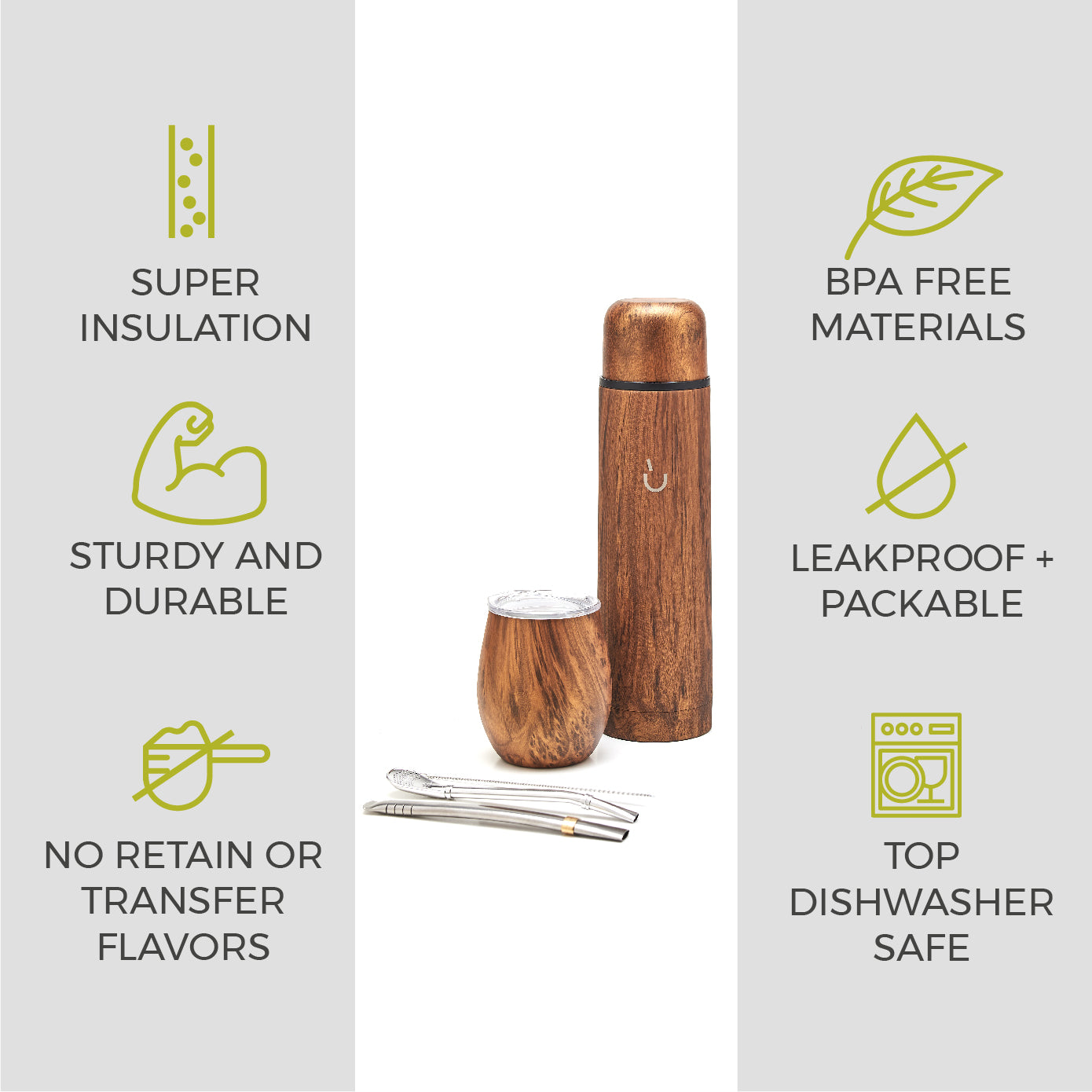 Premium Stainless Steel Yerba Mate Kit - 1kg Yerba Mate Bag Included (Wood)